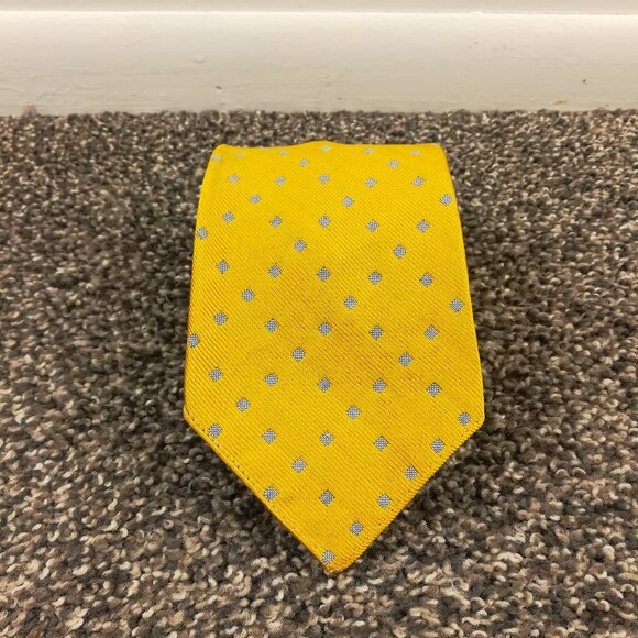 Alfred Dunhill Neck Tie Silk Hand Made Yellow Geometric 59L 3.75W England Made